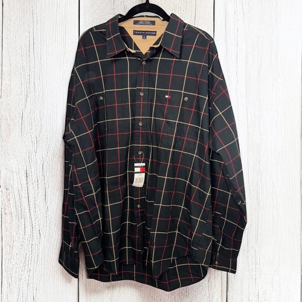 NWT Vtg 90’s Tommy Hilfiger Shirt Mens Classic Green Plaid Flannel Shirt ~ XL - Picture 2 of 5